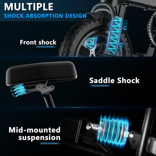 Electric Bike for Adults, Ebike, Electric Bicycle with 576WH Removable Battery,14"/20" Folding Ebike, 20MPH,20+ Miles(MAX),500W High Motor,Multi-Shock Absorption,UL 2849,Commuting Mini E Bikes