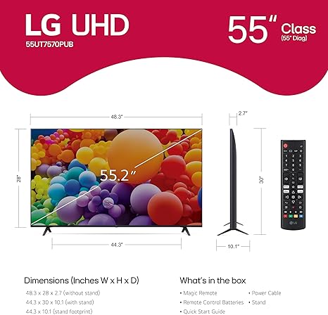LG 55-Inch Class UT75 Series LED Smart TV 4K Processor Flat Screen AI-Powered with Alexa Built-in (55UT7570PUB, 2024)